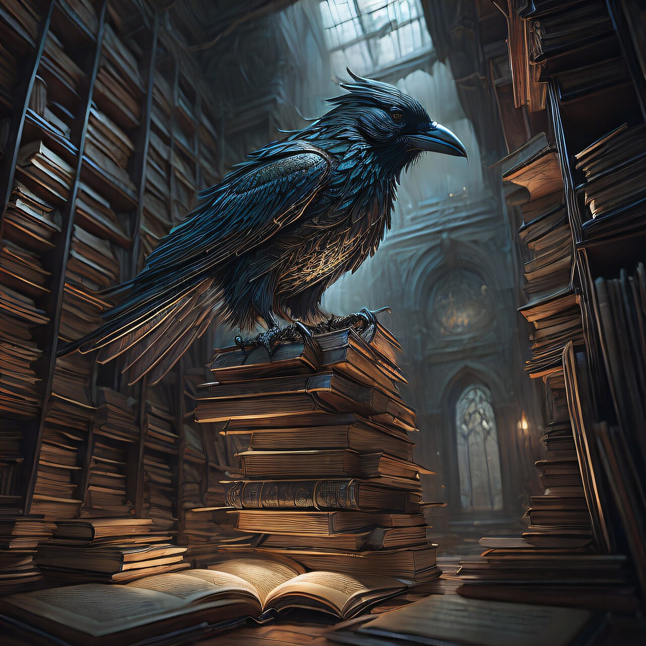 Sci-Hub Fan Art Using AI (Raven in Library)