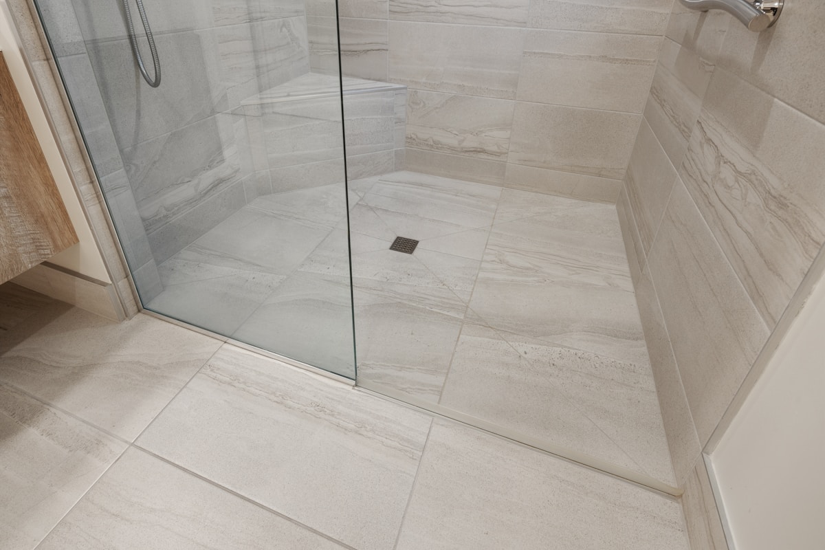 Large-Format Stone-Look Tile in a Curbless Walk-In Shower